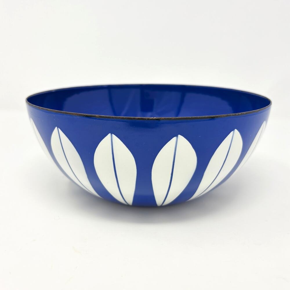 MCM Vintage Cathrineholm Enamelware Cobalt Blue Lotus Bowl 8” Norway Enamel
